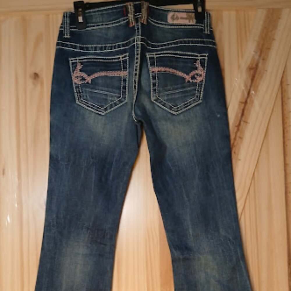 NWOT Grace in LA Real Tree Bootcut Sz 25 x 30  Pink stitch distress